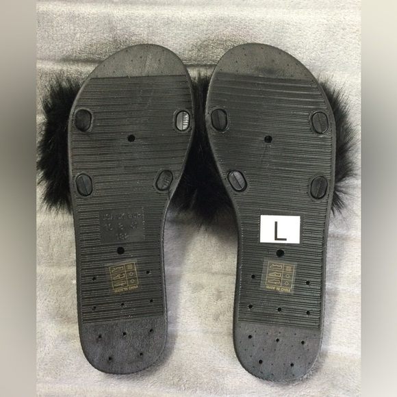 Lauren Lorraine Black Fluffy Sandals Size L Women’s Size 10 - Picture 7 of 9